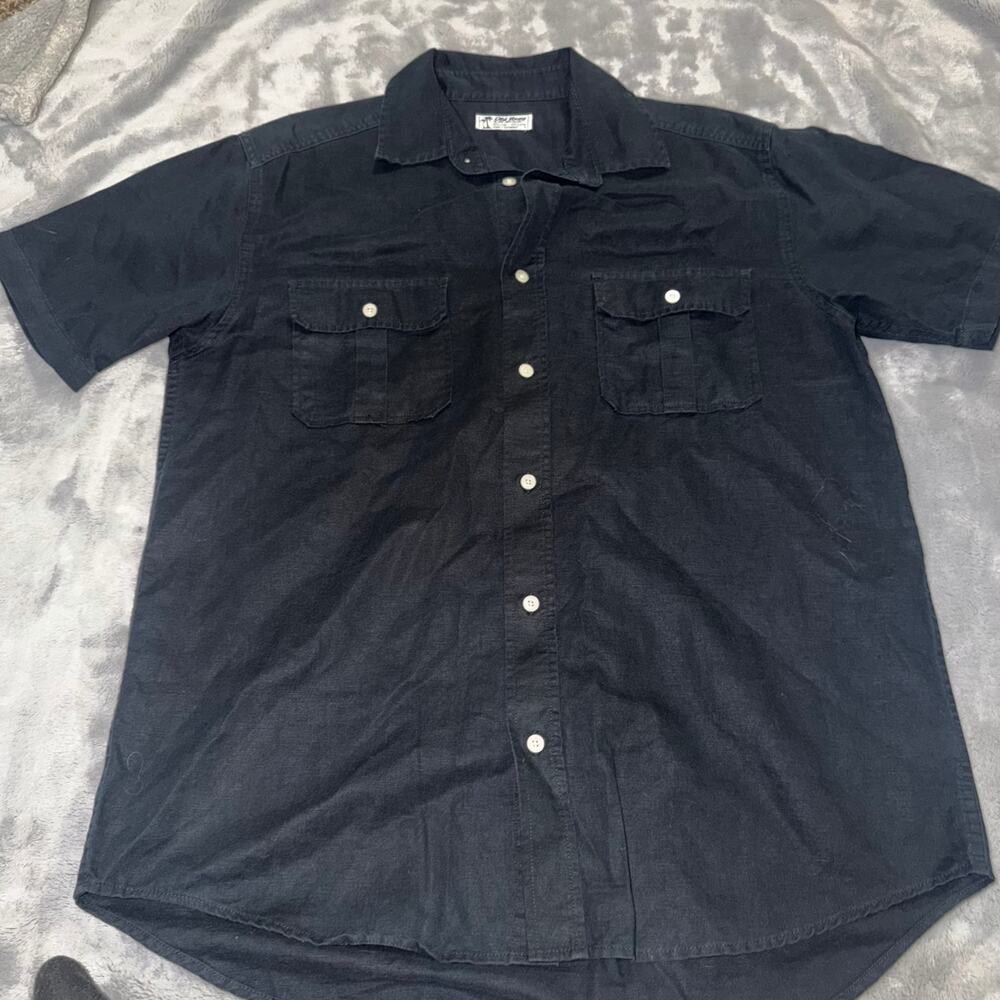 Old Navy Black Island Linen Blend Short Sleeve Button Down Shirt Men’s M